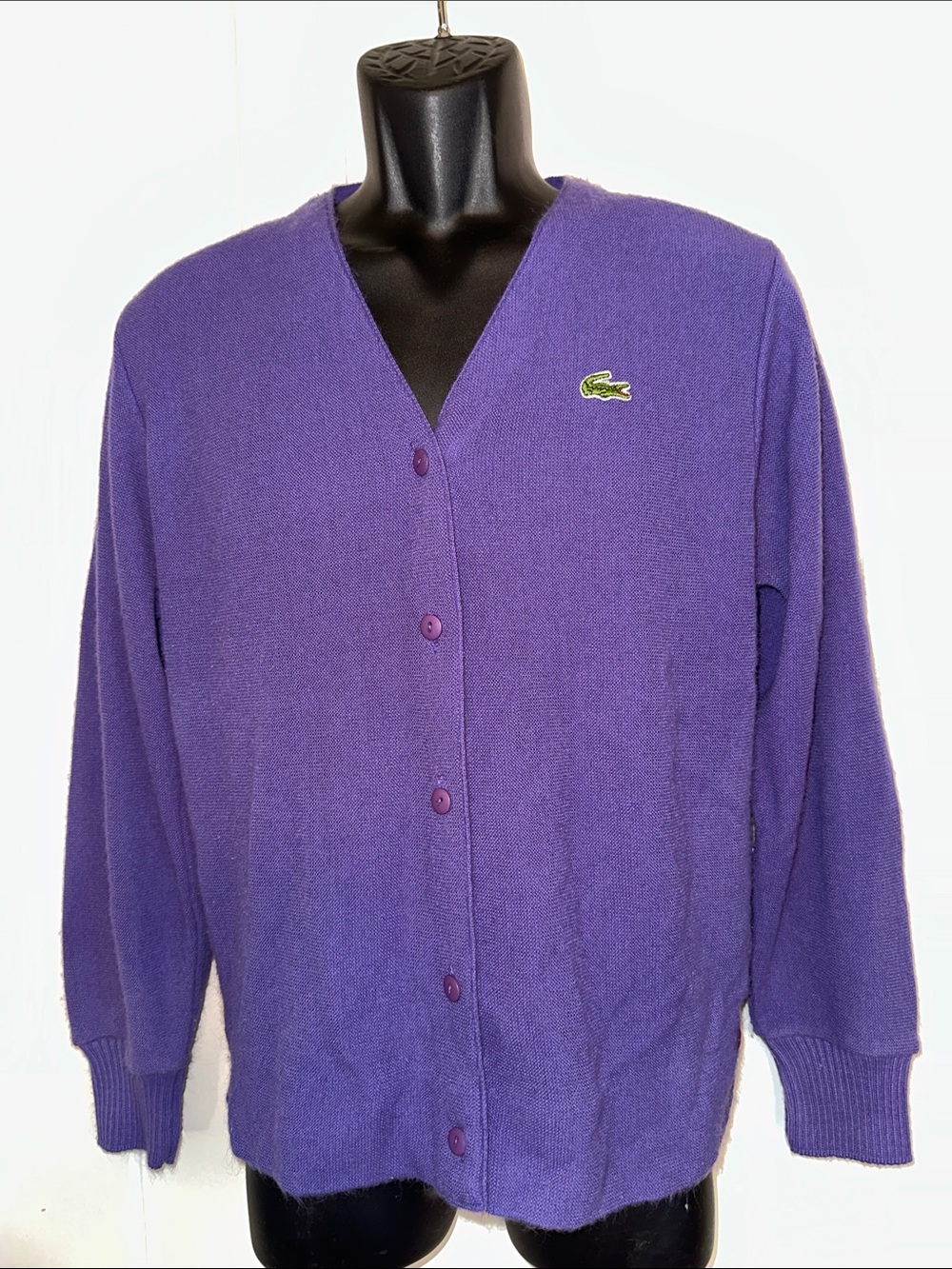 Vintage 80s Haymaker Lacoste Purple Button-Front V-Neck Cardigan